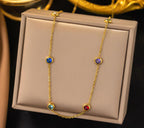 Anti-Tarnish Multi-Color Stone Charms 316L Stainless Steel Necklace