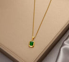 Anti-Tarnish Green Stone Stainless Steel Necklace