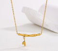 Anti-Tarnish Bamboo Bar Leaf Drop 316L Stainless Steel Necklace