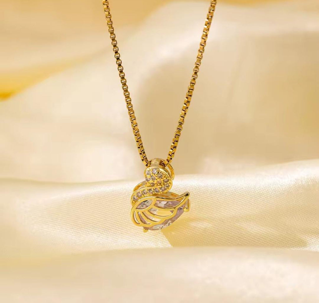Anti-Tarnish Dancing Swan Pendant Stainless Steel Necklace