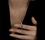 Anti-Tarnish Green Stone Stainless Steel Necklace
