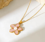 Anti-Tarnish Pink Flower Stainless Steel Pendant Necklace