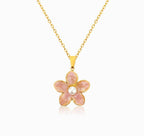 Anti-Tarnish Pink Flower Stainless Steel Pendant Necklace