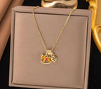 Anti-Tarnish Wooden Horse Charm Drop Stainless Steel Necklace
