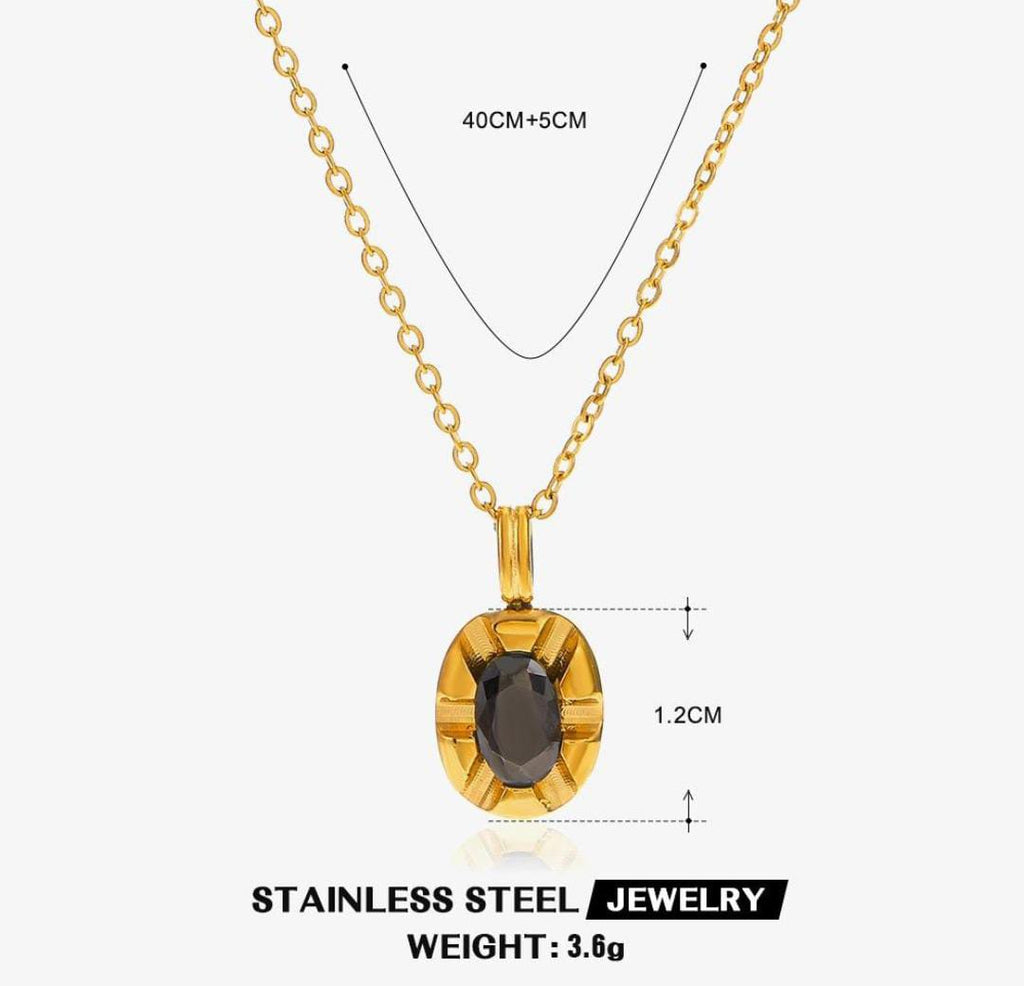 Anti-Tarnish Retro Black Diamond Pendant Stainless Steel Necklace
