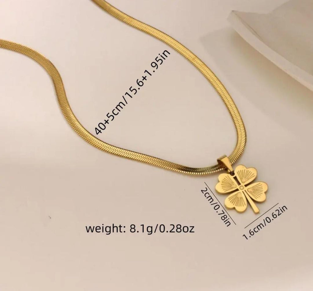 Anti-Tarnish Lucky Leaf Pendant Flat Snake Chain Stainless Steel Necklace