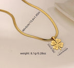 Anti-Tarnish Lucky Leaf Pendant Flat Snake Chain Stainless Steel Necklace