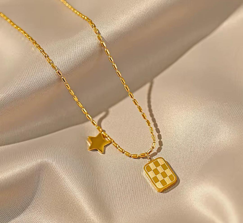 Anti-Tarnish Dainty Square Star Pendant Stainless Steel Necklace
