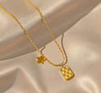 Anti-Tarnish Dainty Square Star Pendant Stainless Steel Necklace