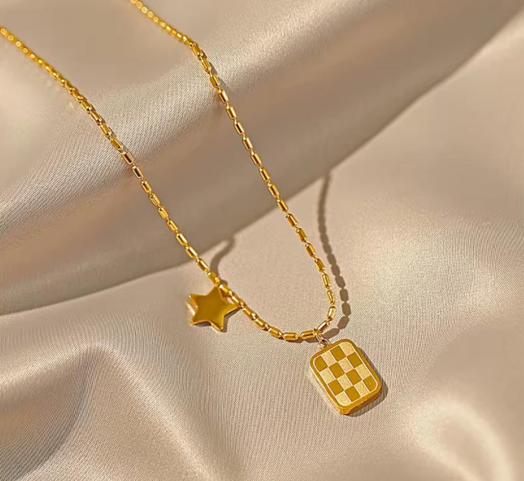 Anti-Tarnish Dainty Square Star Pendant Stainless Steel Necklace