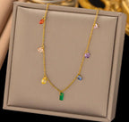 Anti-Tarnish Rainbow Cubic Zirconia 316L Stainless Steel Necklace