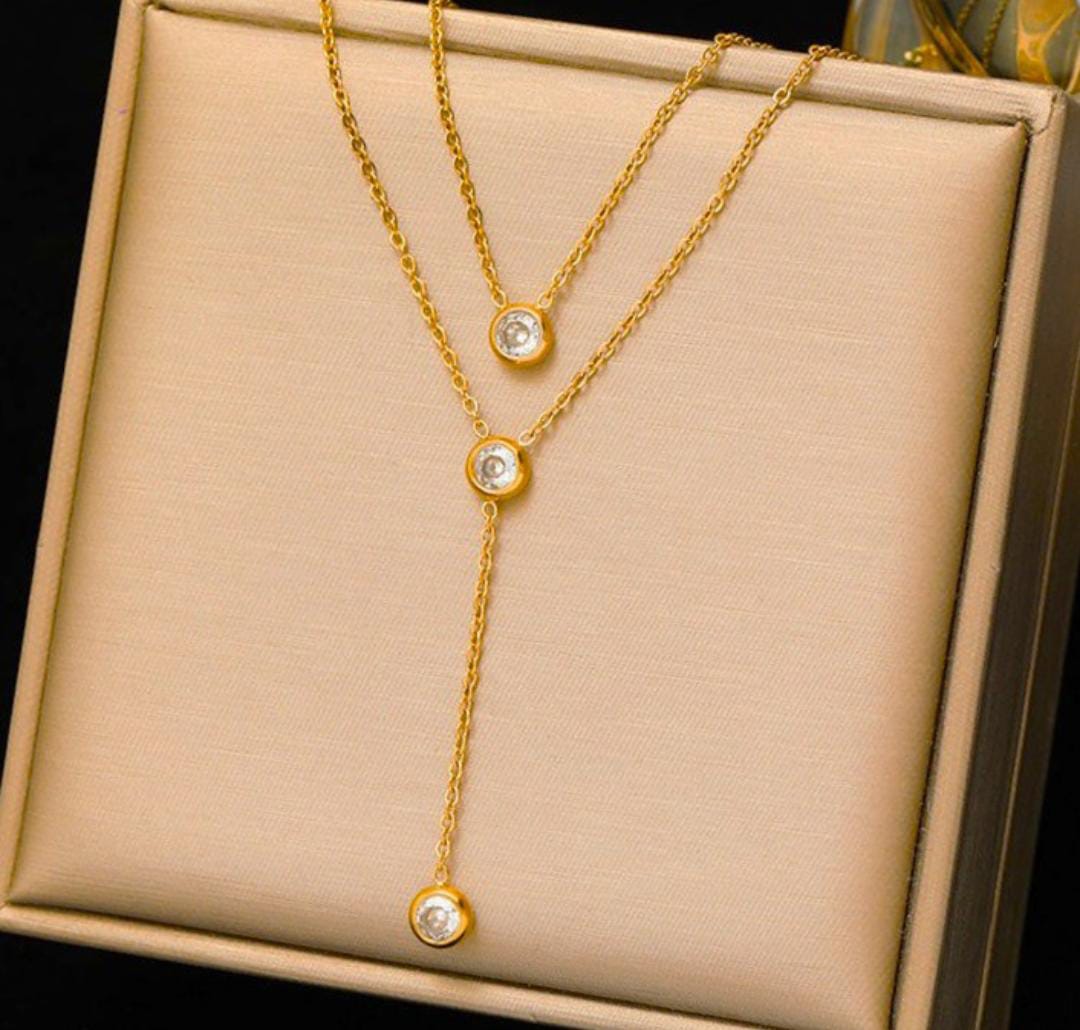 Anti-Tarnish Dual Layer Diamond Charms Stainless Steel Necklace