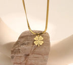 Anti-Tarnish Lucky Leaf Pendant Flat Snake Chain Stainless Steel Necklace