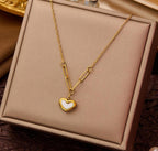 Anti-Tarnish White Heart Paper Clip Chain Stainless Steel Necklace