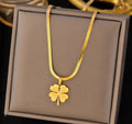 Anti-Tarnish Lucky Leaf Pendant Flat Snake Chain Stainless Steel Necklace
