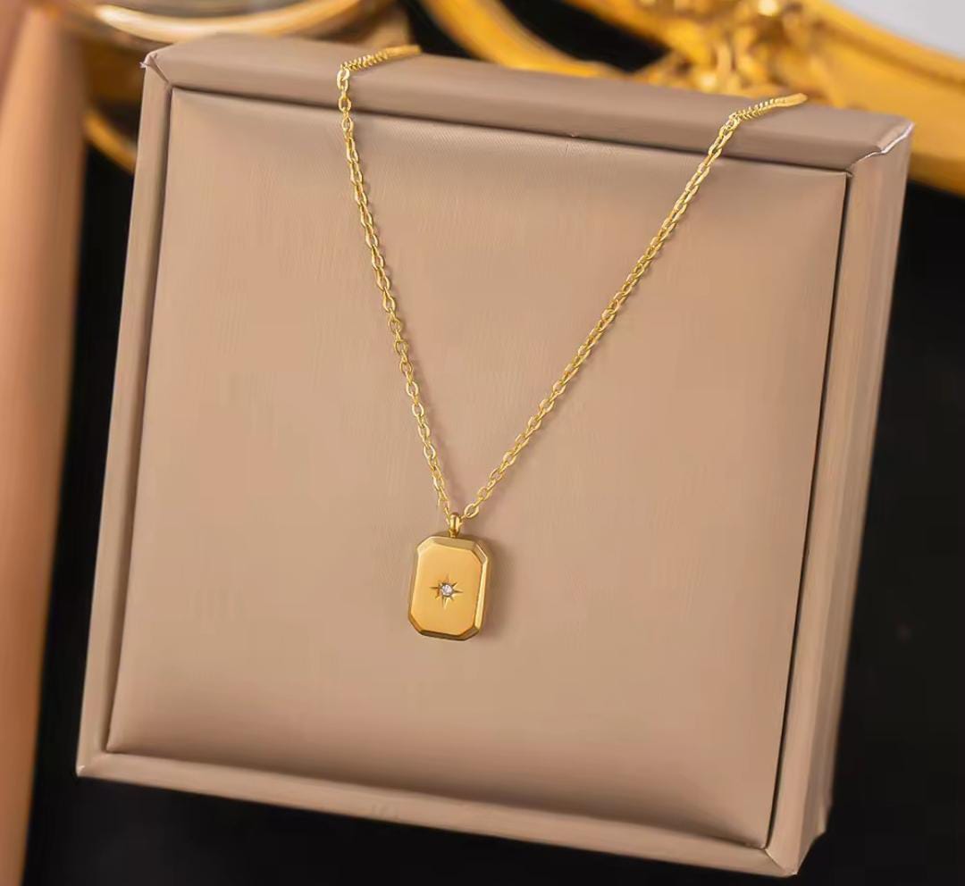 Anti-Tarnish Star Studded Square Stainless Steel Necklace