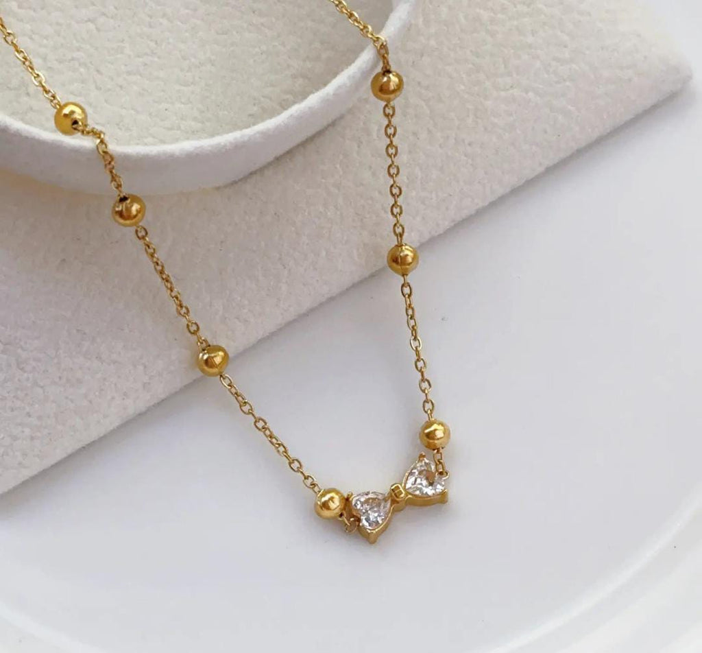 Anti-Tarnish Zirconia Bow Tie Beads Chain Stainless Steel Necklace