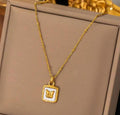 Anti-Tarnish Butterfly Studded In Shell Square Stainless Steel Necklace