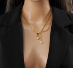 Anti-Tarnish Water Drop Stone Multi Layer Chain Stainless Steel Necklace