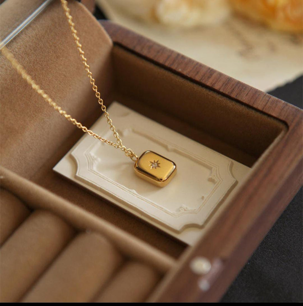 Anti-Tarnish Star Studded Square Stainless Steel Necklace