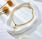 Anti-Tarnish Water Drop Stone Multi Layer Chain Stainless Steel Necklace