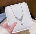 Anti-Tarnish Sparkling Water Drop V-shaped Stainless Steel Necklace