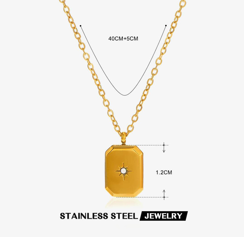 Anti-Tarnish Star Studded Square Stainless Steel Necklace