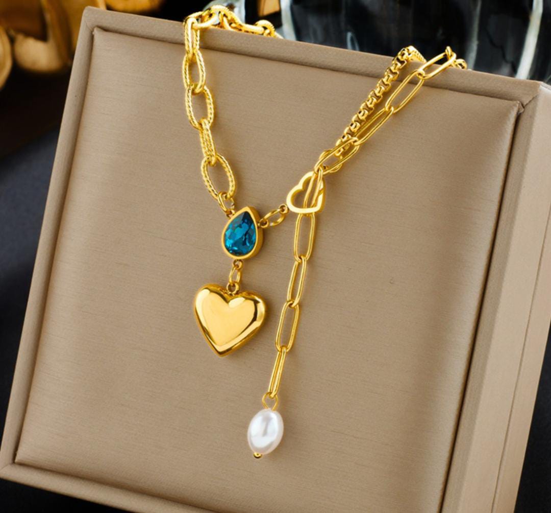 Anti-Tarnish Water Drop Stone Multi Layer Chain Stainless Steel Necklace