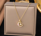 Anti-Tarnish Butterfly Moon Pendant Stainless Steel Necklace