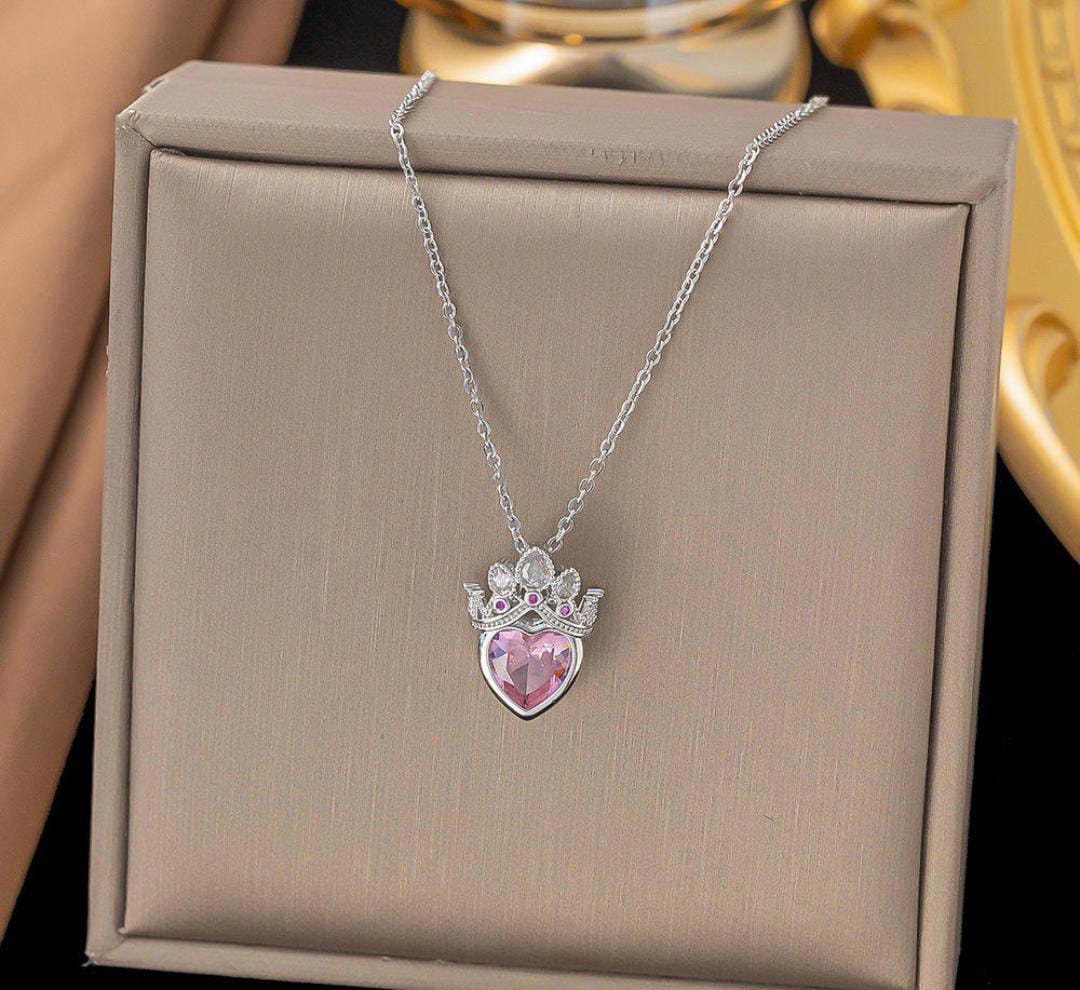 Anti-Tarnish The Heart Crown Pendant Stainless Steel Necklace