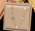 Anti-Tarnish Colorful Daisy Flower Crystal Beads Stainless Steel Necklace