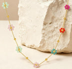 Anti-Tarnish Colorful Daisy Flower Crystal Beads Stainless Steel Necklace