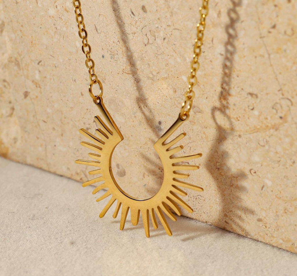 Anti-Tarnish Semicircle Sun Ray Stainless Steel Necklace