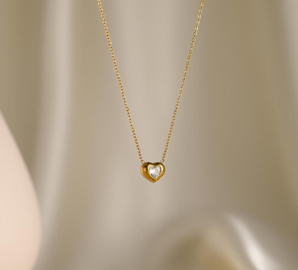 Anti-Tarnish Stone Heart Pendant Stainless Steel Necklace