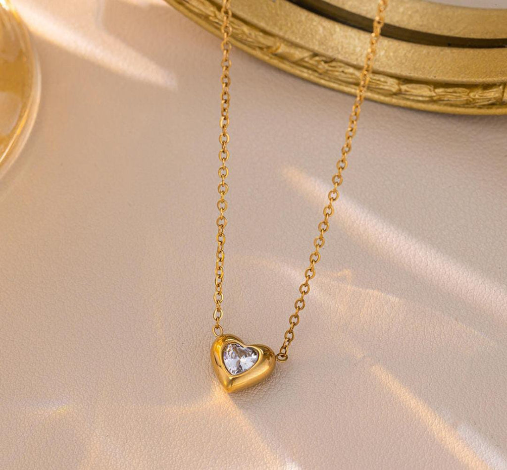 Anti-Tarnish Stone Heart Pendant Stainless Steel Necklace