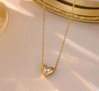 Anti-Tarnish Stone Heart Pendant Stainless Steel Necklace