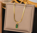 Anti-Tarnish Emerald Bar Drop Snake Chain Stainless Steel Necklace