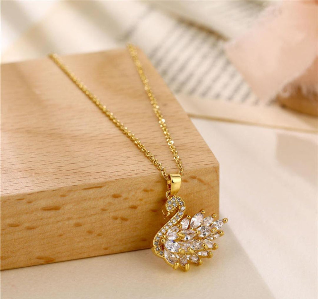 Anti-Tarnish Trendy White Swan Pendant Stainless Steel Necklace