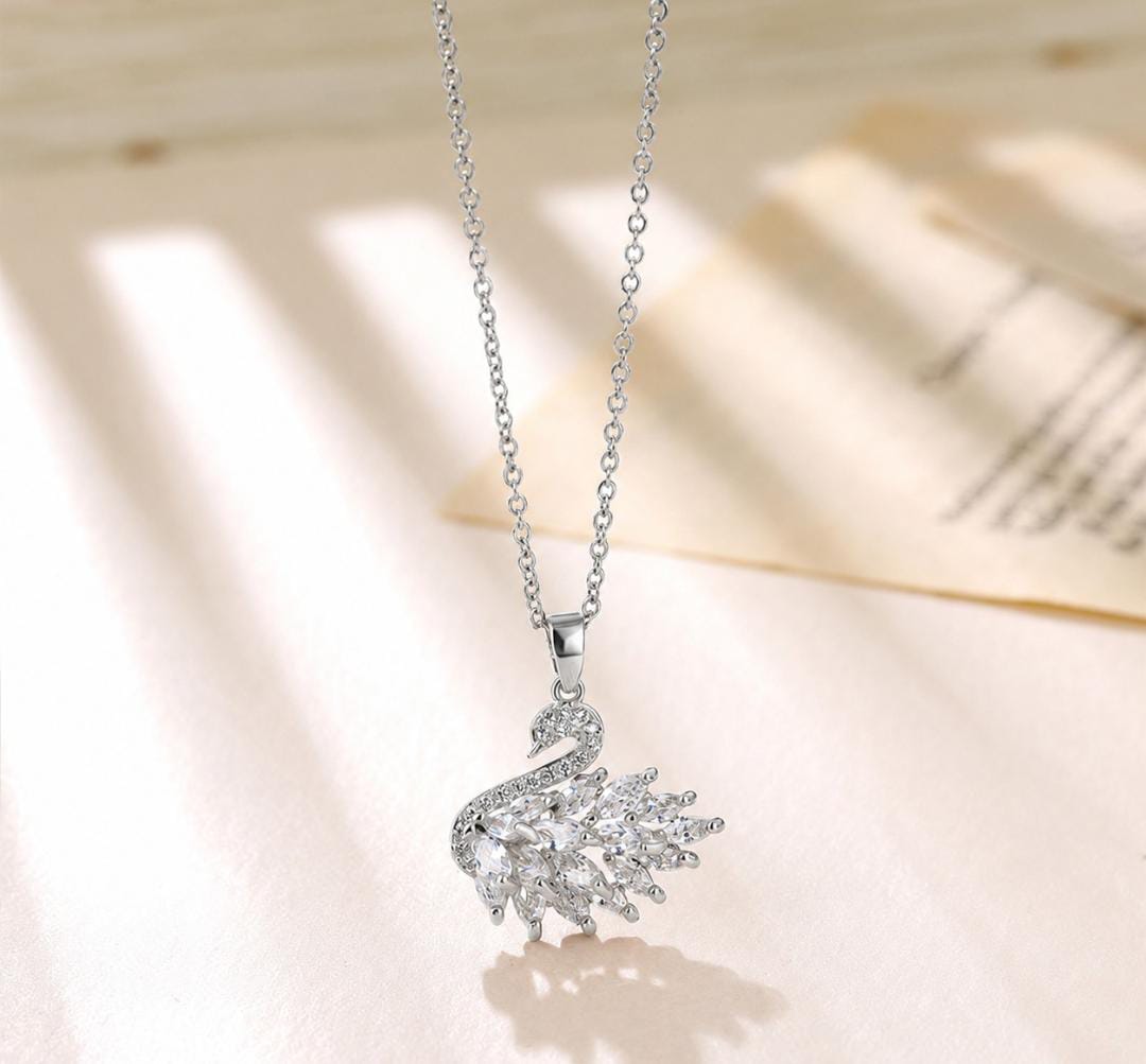 Anti-Tarnish Silver Swan Zircon Stainless Steel Necklace