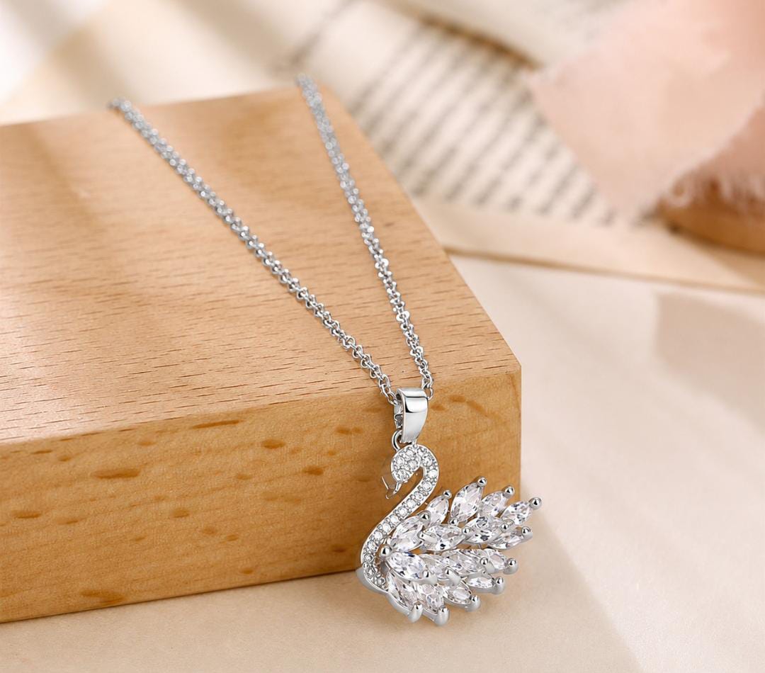 Anti-Tarnish Silver Swan Zircon Stainless Steel Necklace