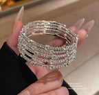 CZ Rhodium Color Five Layer Sparkling Shine Spiral Adjustable Open Cuff Bangle Bracelet