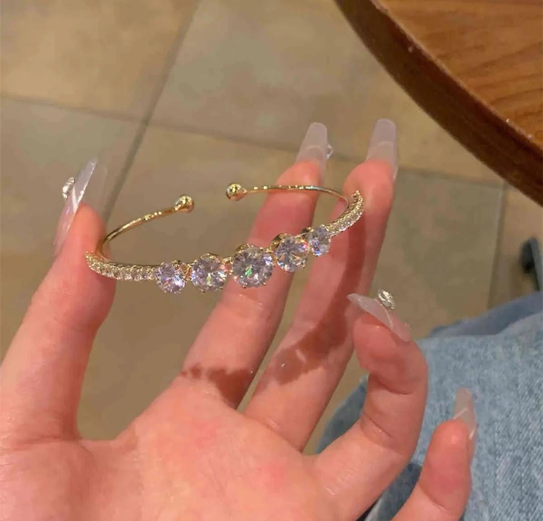 14K Gold Color CZ Sparkling Micropaved Adjustable Open Cuff Bangle Bracelet (Assorted Colors)