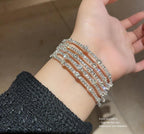 CZ Rhodium Color Five Layer Sparkling Shine Spiral Adjustable Open Cuff Bangle Bracelet