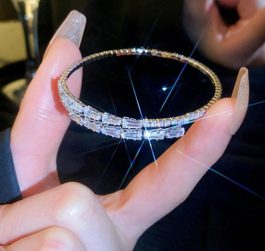 14K Gold Color CZ Sparkling Diamond Micropaved Adjustable Open Cuff Bangle Bracelet (Assorted Colors)