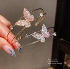 Butterfly Two Layer Open Cuff Bangle Bracelet (Assorted Colors)