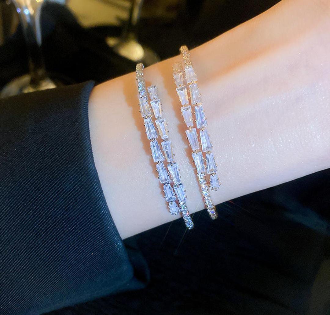 14K Gold Color CZ Sparkling Diamond Micropaved Adjustable Open Cuff Bangle Bracelet (Assorted Colors)