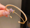 14K Gold Color CZ Purple Crystal Charm Adjustable Open Cuff Bangle Bracelet