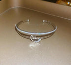 14K Gold Color CZ Moonstone Dual Layer Adjustable Open Cuff Bangle Bracelet