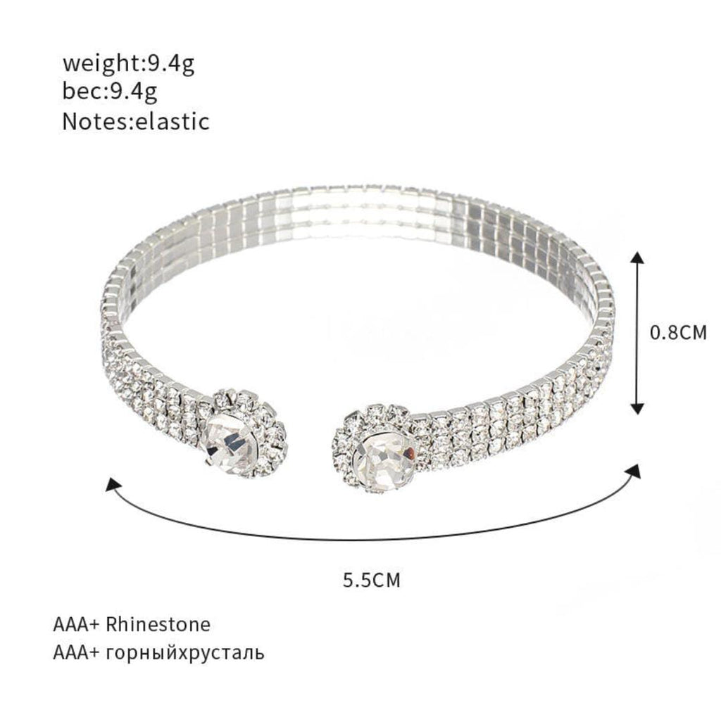 CZ Rhodium Color Three Layer Inlaid Stones Adjustable Open Cuff Bangle Bracelet