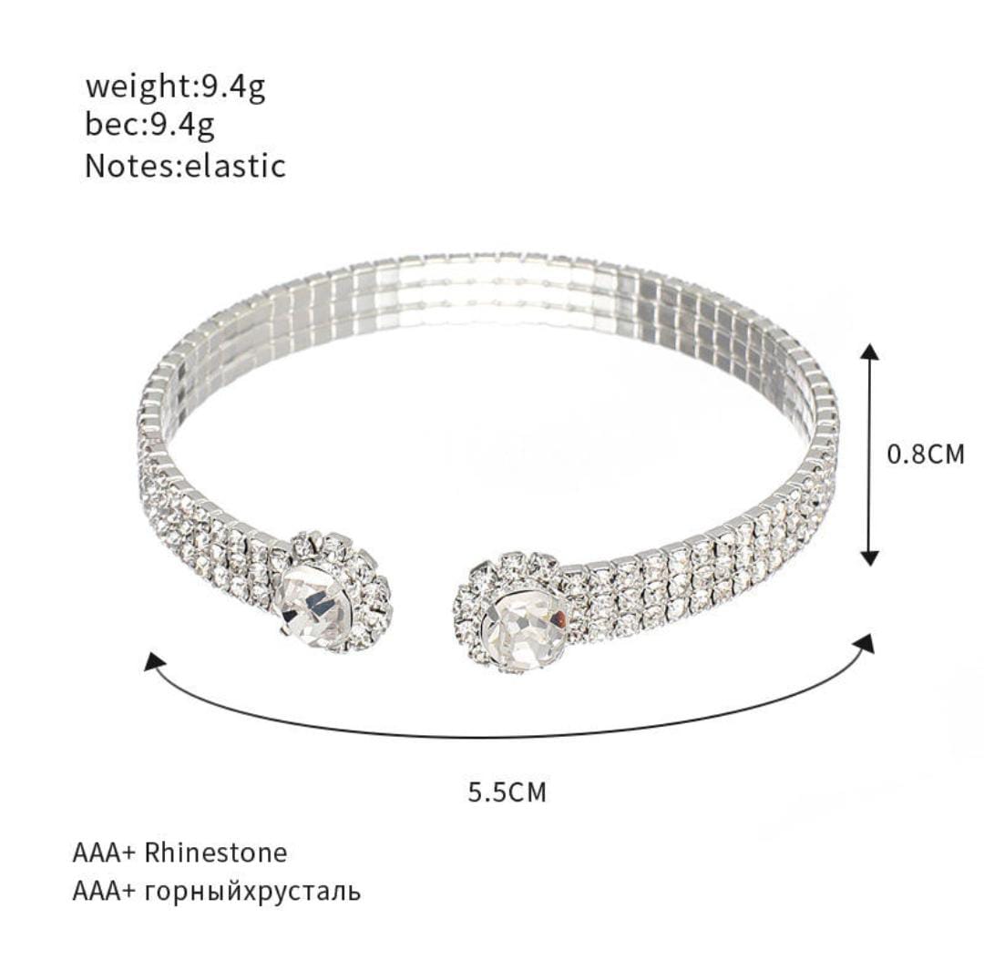 CZ Rhodium Color Three Layer Inlaid Stones Adjustable Open Cuff Bangle Bracelet
